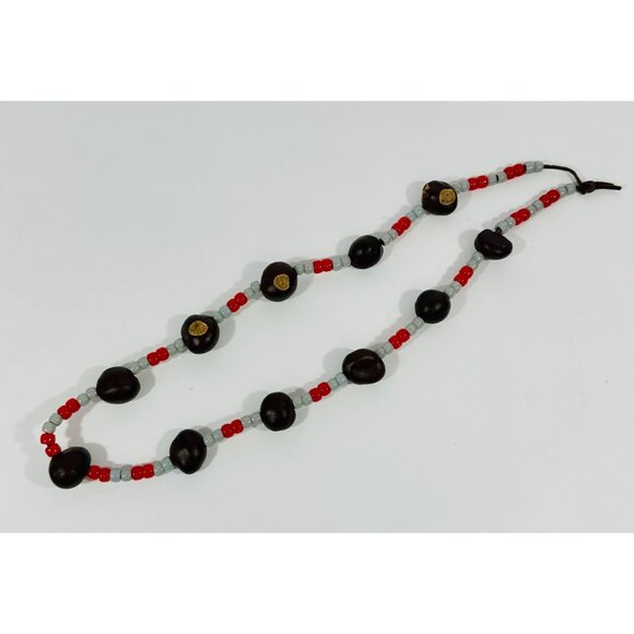 Handmade Buckeye Nut Necklace With Red & Gray Beads For Sports Fans Ohio State E - Picture 10 of 11